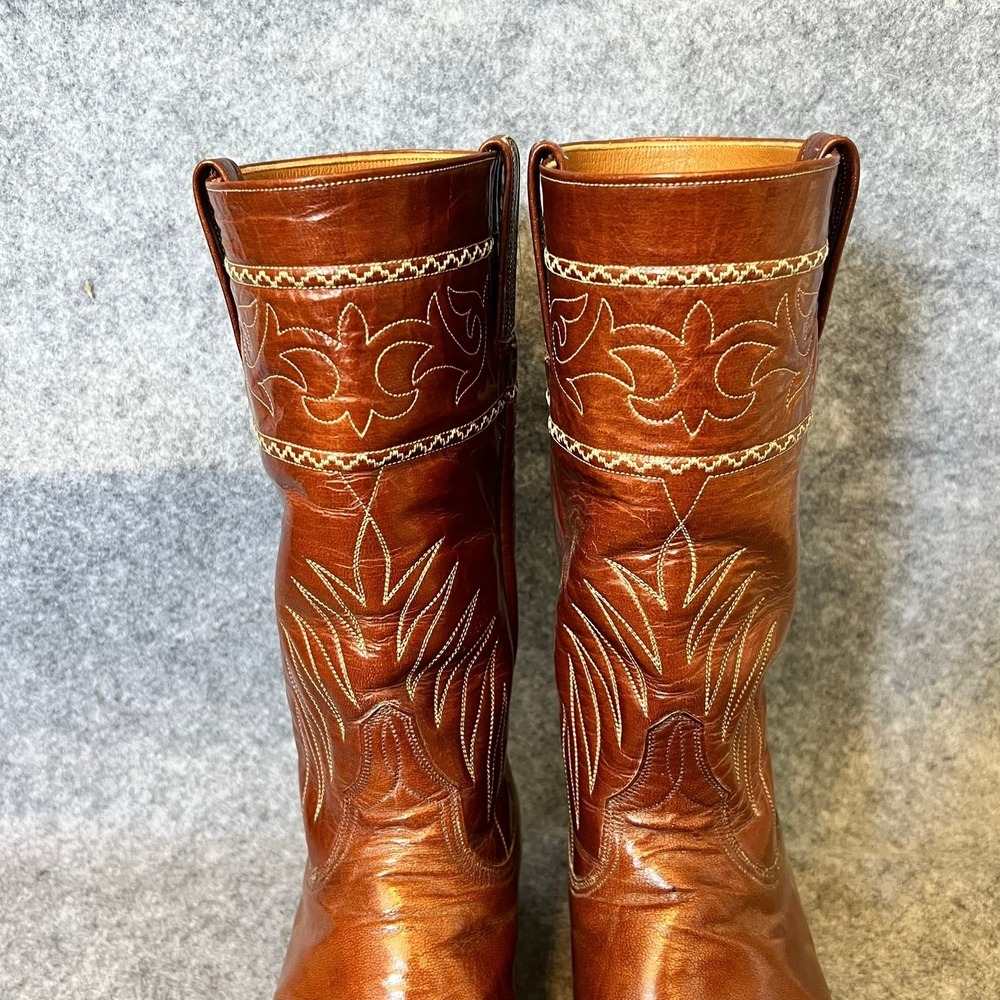 Vtg Lucchese San Antonio Cowboy Boots Mens 10D Shrunken Shoulder Leather Brown - Picture 2 of 16